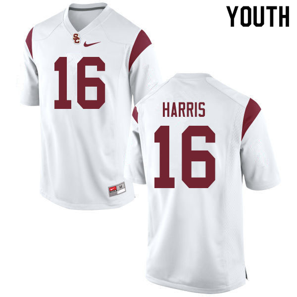 Youth #16 Scott Harris USC Trojans College Football Jerseys Sale-White - Click Image to Close